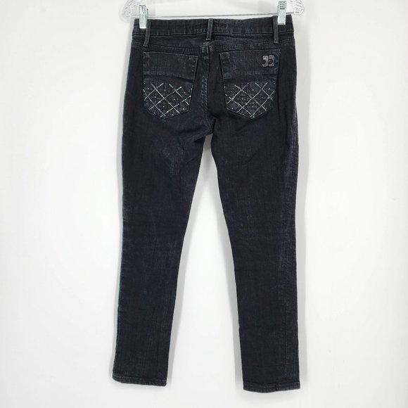 Joes Jeans Skinny 27 Morter Black Honey Rhinestone Pocket Cotton Stretch Denim - Picture 11 of 12